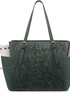 Laptop Tote Bag for Women,Leather Work Computer Briefcase Bag | Large Cup Holder